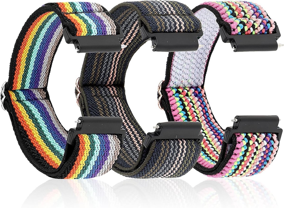 3 Stuks Elastische Smartwatch Band voor 20mm Horloge, Vervangbare Verstelbare Nylon Solo Loop, Geweven Sport Stretch Armbanden voor Mannen en Vrouwen