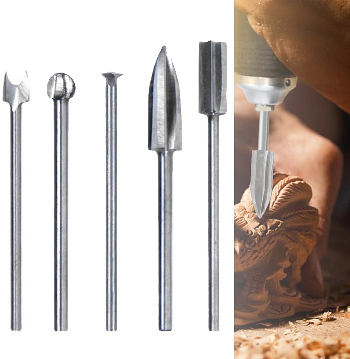 Gereedschap Set - Houtsnijgereedschap Frezen - Houtbewerking - Precisie Snijwerk - 3 mm Schacht - Zilver