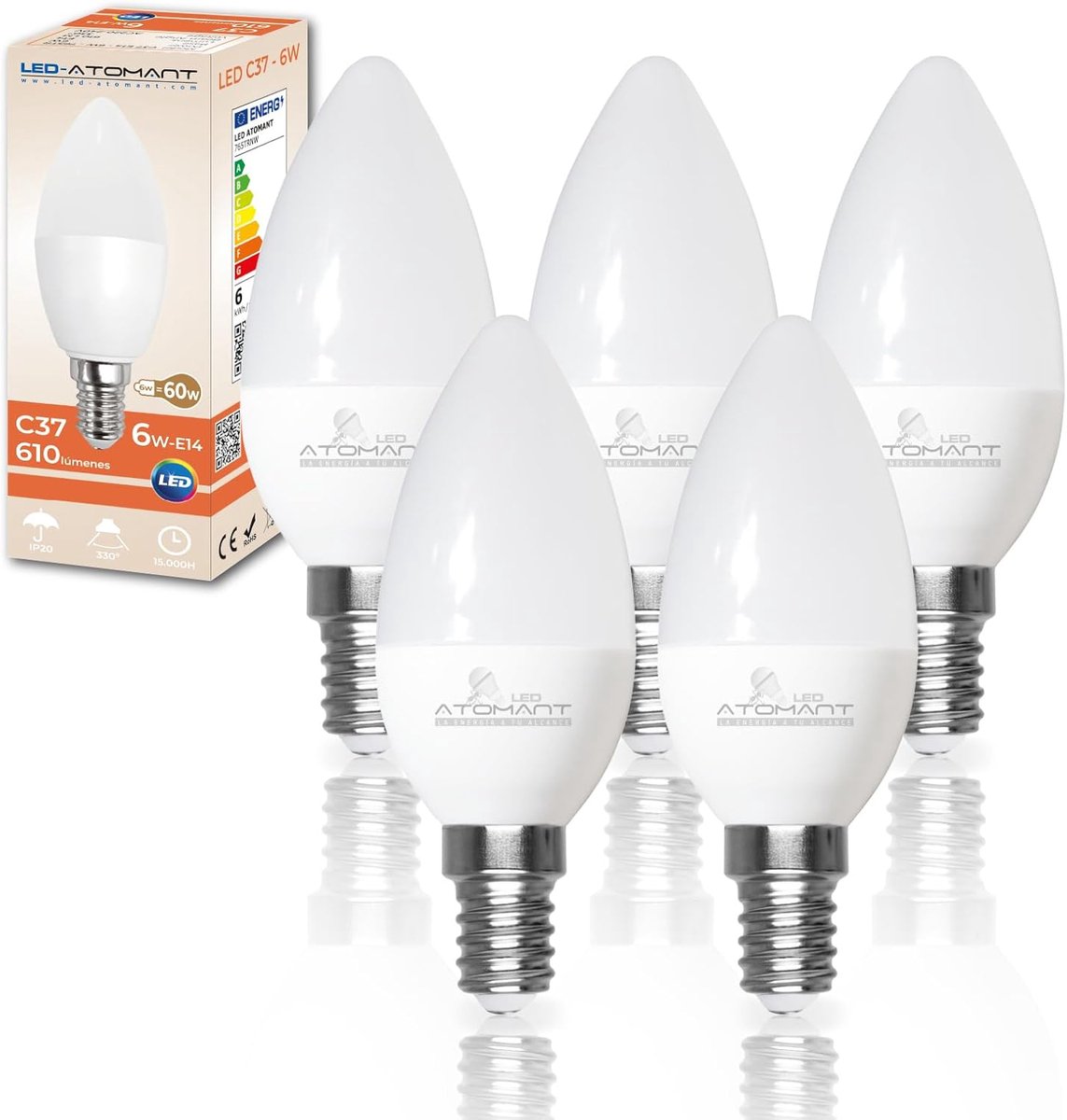 5x LED Kaarsen C37 E14 - 7W Vervangt 60W - 680 Lumen - Neutraal Wit 4500K