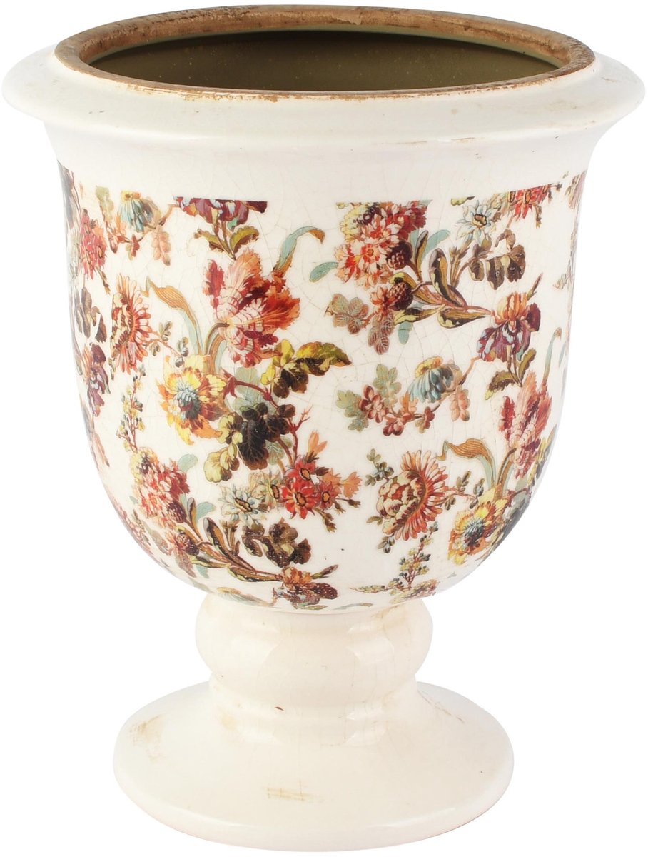 Dekoratief | Bloempot op voet 'Baroque Flowers', keramiek, 17x17x21cm | A265455