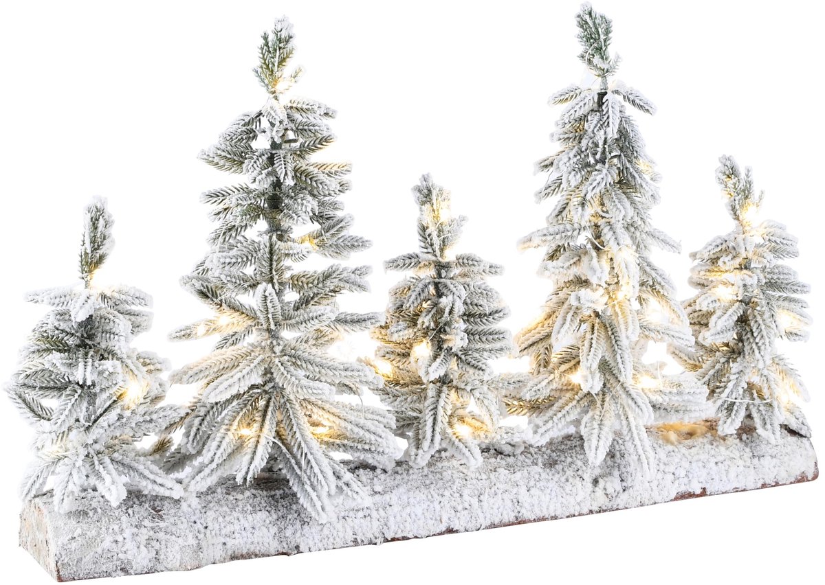 Dekoratief | Deco boompjes m/sneeuw, wit/groen, pvc, LED, 50x12x30cm | A265301