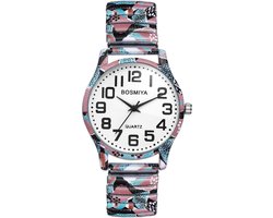 JewelryWe Horloges dames roestvrij staal elastisch: vintage boho analoog kwarts polshorloge vrouwen roestvrij staal stretch armband horloge met ultraheldere grote Arabische cijfers wijzerplaat