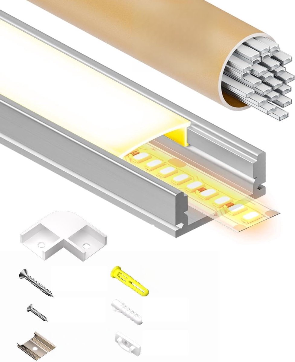 2 Meter U-Profiel Aluminium LED Strip Profiel met Melkwitte Afdekking en Clips