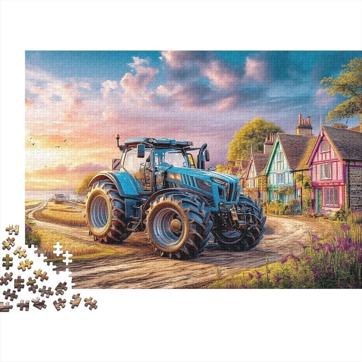 Tractor Dorpshuizen Puzzel - Puzzel Volwassenen - Ontspanning Thuis - Unieke Vorm Puzzelstukjes - 1000 Stukjes - Stijl-8