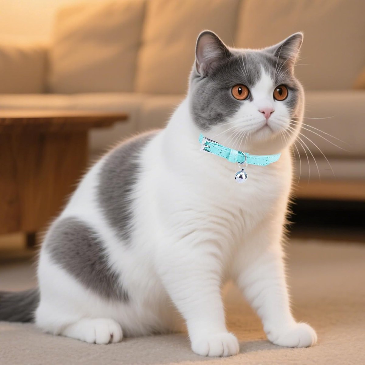 2 stuks kattenhalsband met bel van zacht leer, verstelbaar voor katten, kitten en puppy's. Ideaal als kittenhalsband of puppyhalsband, blauw