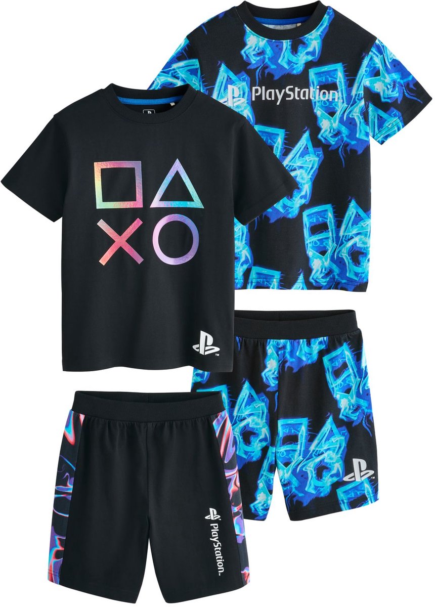 Next - Jongens - Set van 2 korte Playstation pyjama's - Blauw