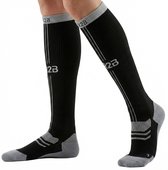 R2B Sport Compressiekousen Dames/Heren - Compressie Sokken Hardlopen - Sportsokken - Hardloopsokken - Compressie Kousen Vliegtuig - Maat XL (Schoenmaat 46-49) - Zwart/Grijs