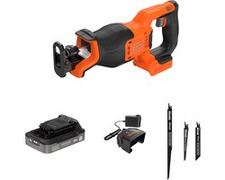 BLACK+DECKER 18V Brushless Reciprozaag met 3 Accessoires (met 2x 2.5Ah Accu en lader) - BLCR78E1-QW