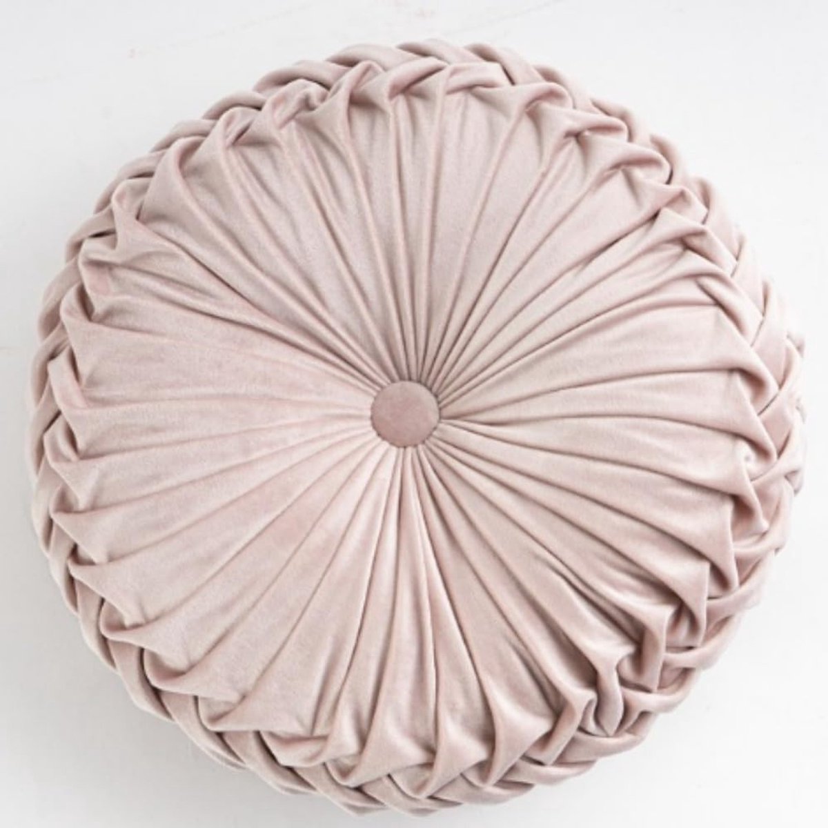 Ronde 35cm Kussen van Velours in Effen Kleur, Geplooid Design, Perfect voor Thuis, Bed en Auto Decoratie (Roze)