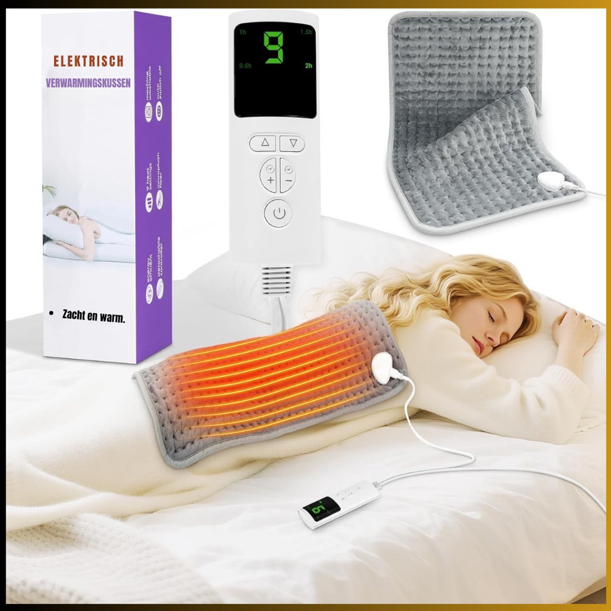 SVN® Warmtekussen Elektrisch - Warmtekussen - Warmtedeken - 9 verwarmingsstanden - Grijs - 60cm x 30cm x 1cm — cadeau in Verzorging - foto 5