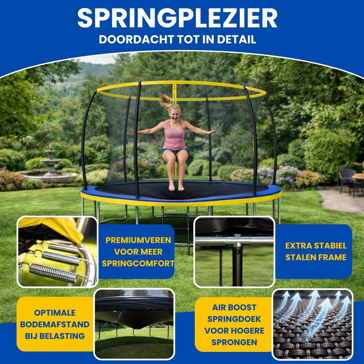 Zero Gravity trampoline Ø 244 cm – kindertrampoline met slim opvouwbaar veiligheidsnet – incl. ladder en grondankers – max. 75 kg - ronde tuintrampoline - Ultima 4 Fun Edition — afbeelding 7