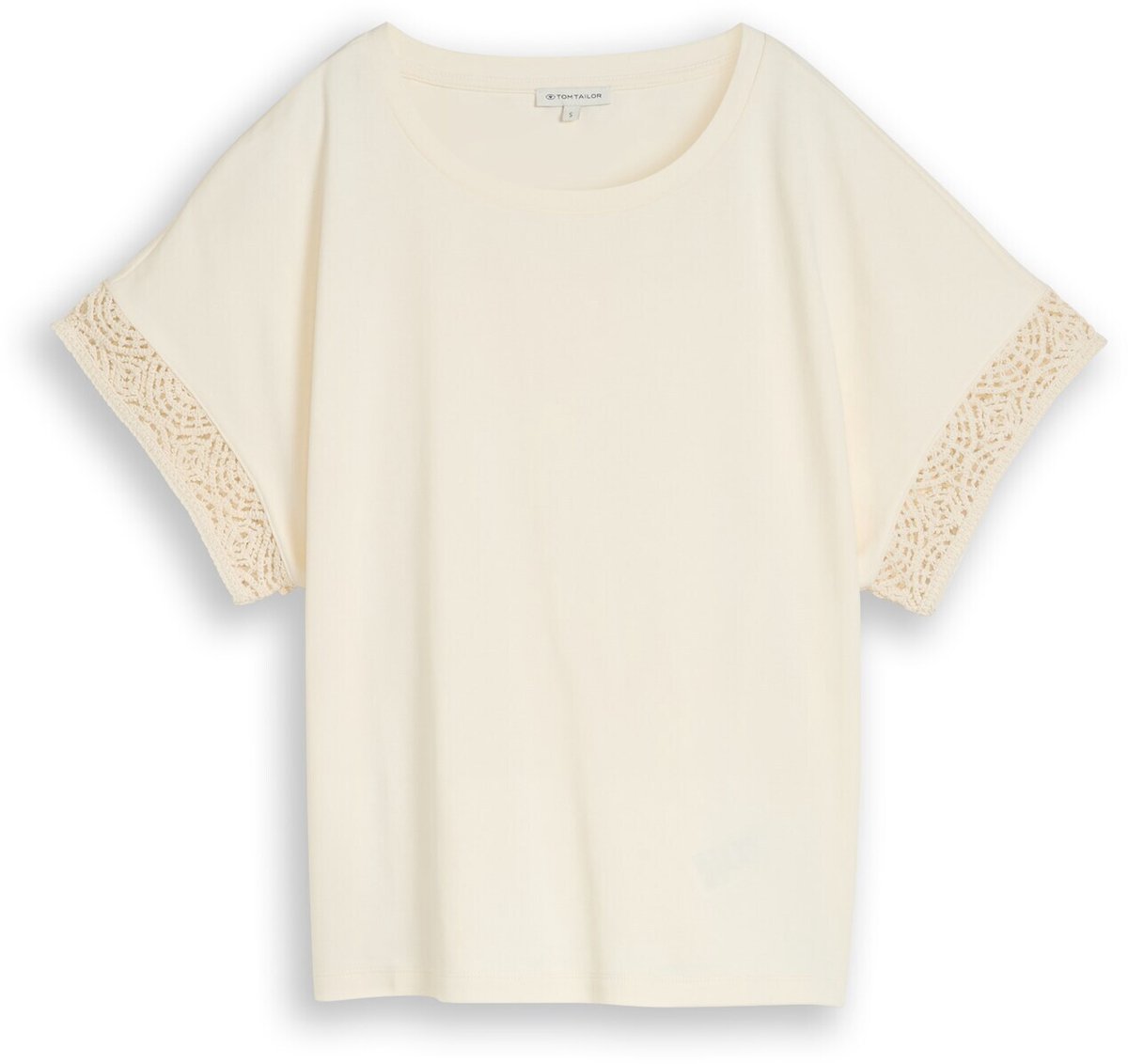 Tom Tailor - T-shirt met losse pasvorm en gehaakte mouwen - Maat XXL - Dove White