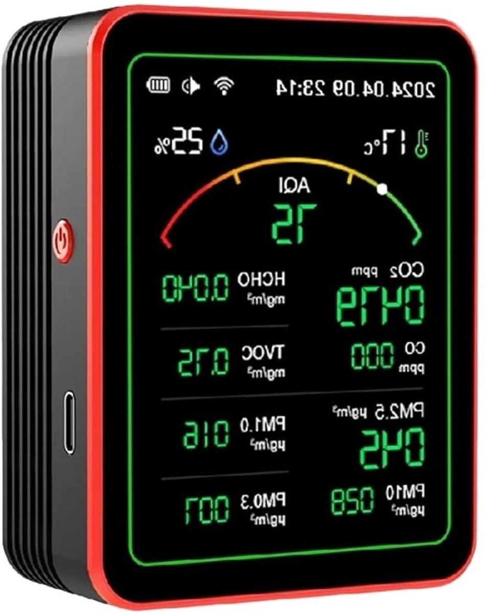 Luchtkwaliteitsmeter - CO2 meter Vochtigheidstester - Binnenlucht Monitoren - Multifunctionele Analyse - 1 x 1 x 1 cm - Nero