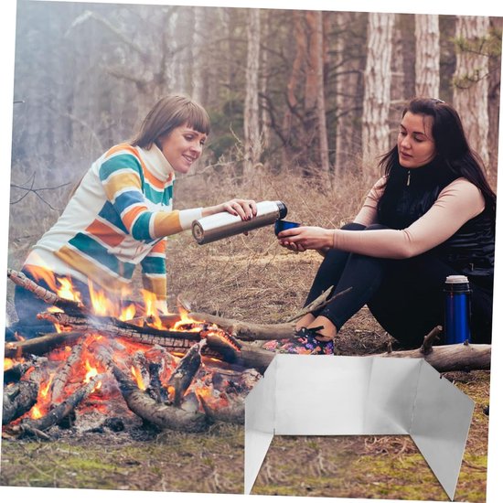Kampeer Kookstel Windscherm - Opvouwbaar Windschot - Buiten Koken - Roestvrijstalen Ontwerp - 93x16 cm - Zilver — afbeelding 5