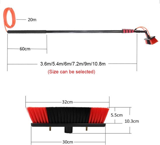 Telescopische Raamborstel - Uitschuifbare Reiniger - Hoge Oppervlakken Schoonmaken - Watergevoede Telescoopsteel - 36-108 m - Zilver — afbeelding 4