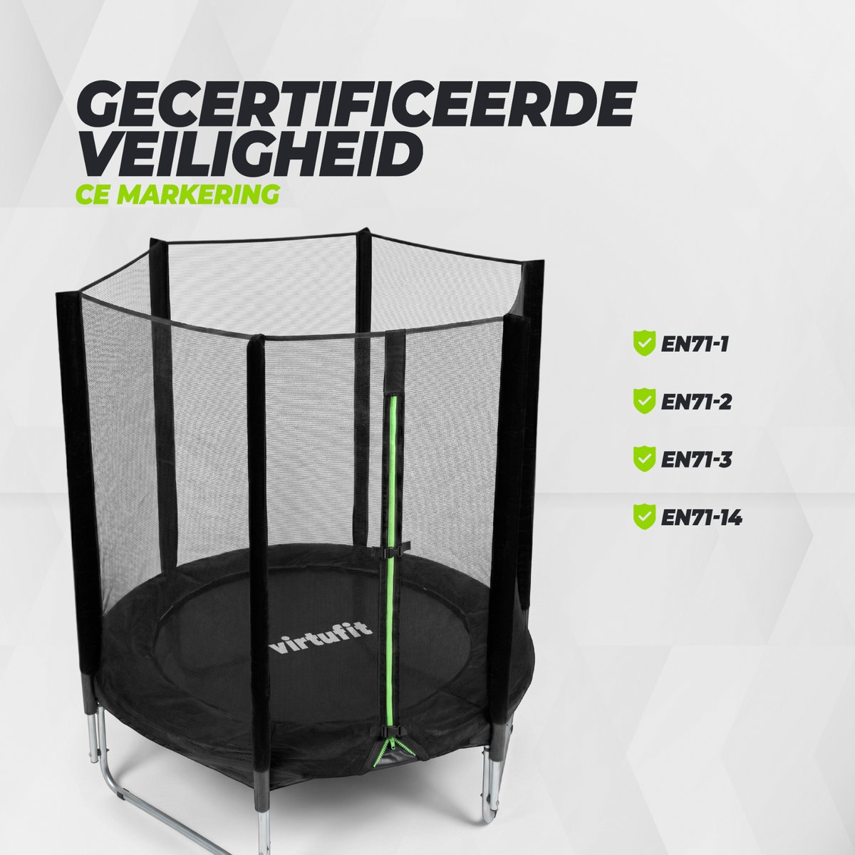 VirtuFit Kinder Trampoline met Veiligheidsnet - 140 cm - UV- en Weerbestendig - Zwart - Compact Ontwerp — afbeelding 8