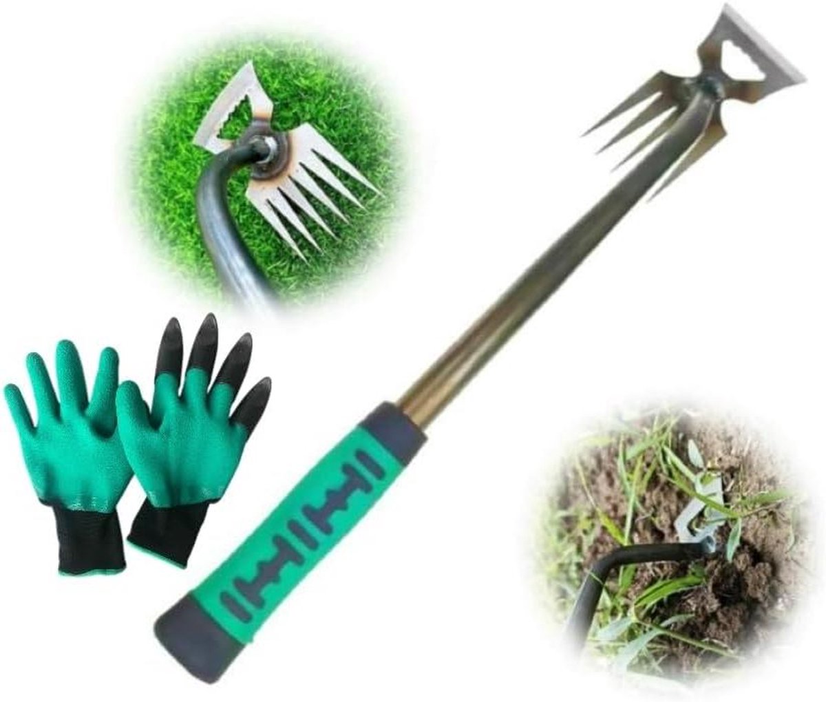 Onkruidsteker Lange Steel - Wieden Tool Tuin - Onkruid Verwijderen - Verstelbare Tanden - 5 Tanden - Zilver