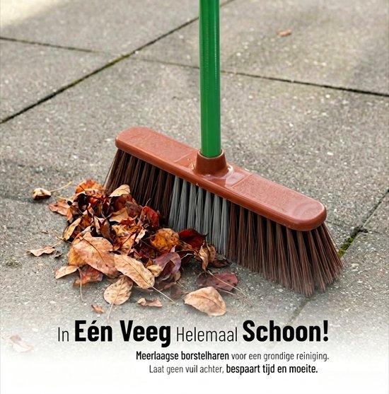 Clean Bezem met Steel - 132x28 cm - Binnenbezem - Voor Parket & Laminaat - Kamerveger - Zaalveger - Zachte Bezem - Straatbezem - Binnen Bezem - Ergonomische Huishoudbezem - Krasvrije Veger voor Gladde Vloeren - Fijnhaar Zachte Borstel - Rood/Groen — afbeelding 2