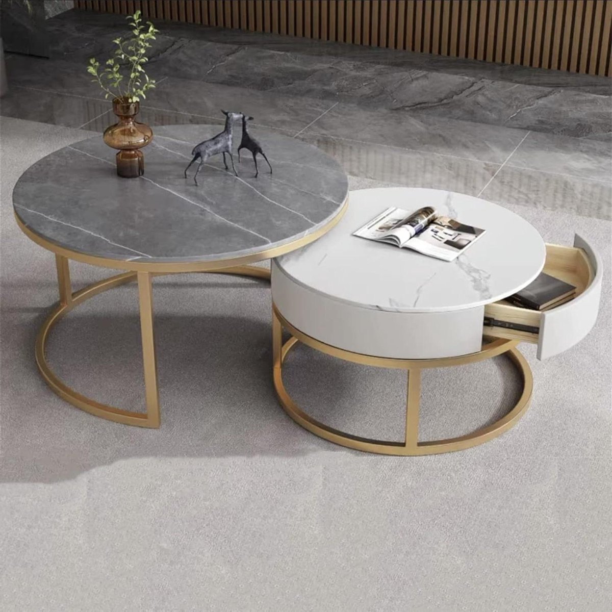 Salontafel set - Nestbare tafels - Woonkamer inrichting - Ruimtebesparend ontwerp - Set va