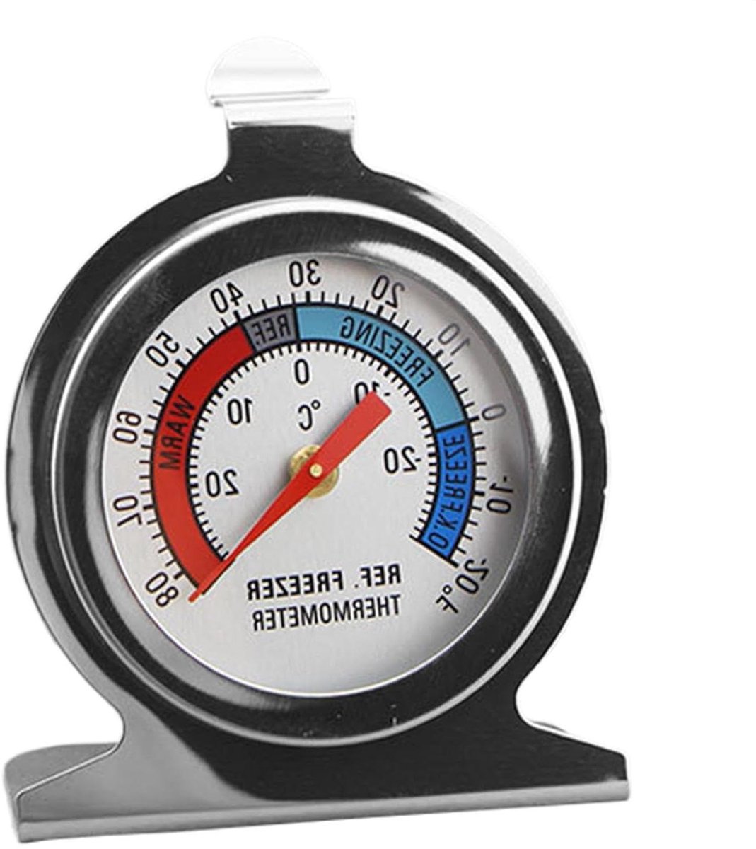 Koelkast Thermometer - Temperatuurmeter Unit - Voedsel Veiligheid - Roestvrij Staal - 6 x 6 x 10 cm - Zilver