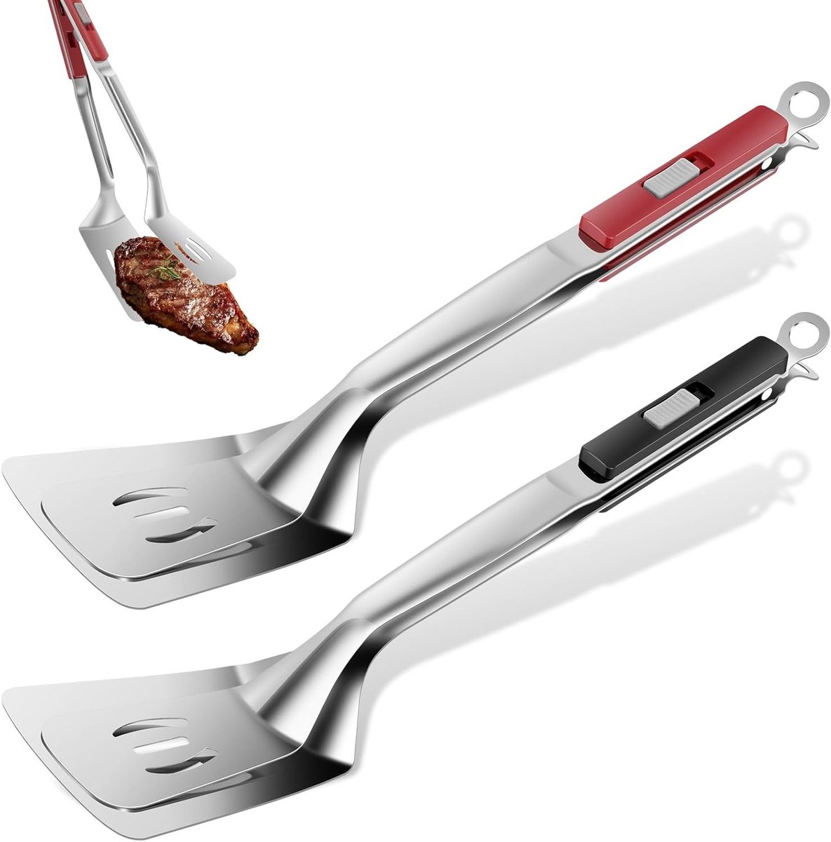 Kooktangen 34 cm - 2-in-1 RVS Keukentangen met Lock en Antislip Handvat, Ideaal voor Koken, Bakken en Grillen, Vaatwasserbestendig
