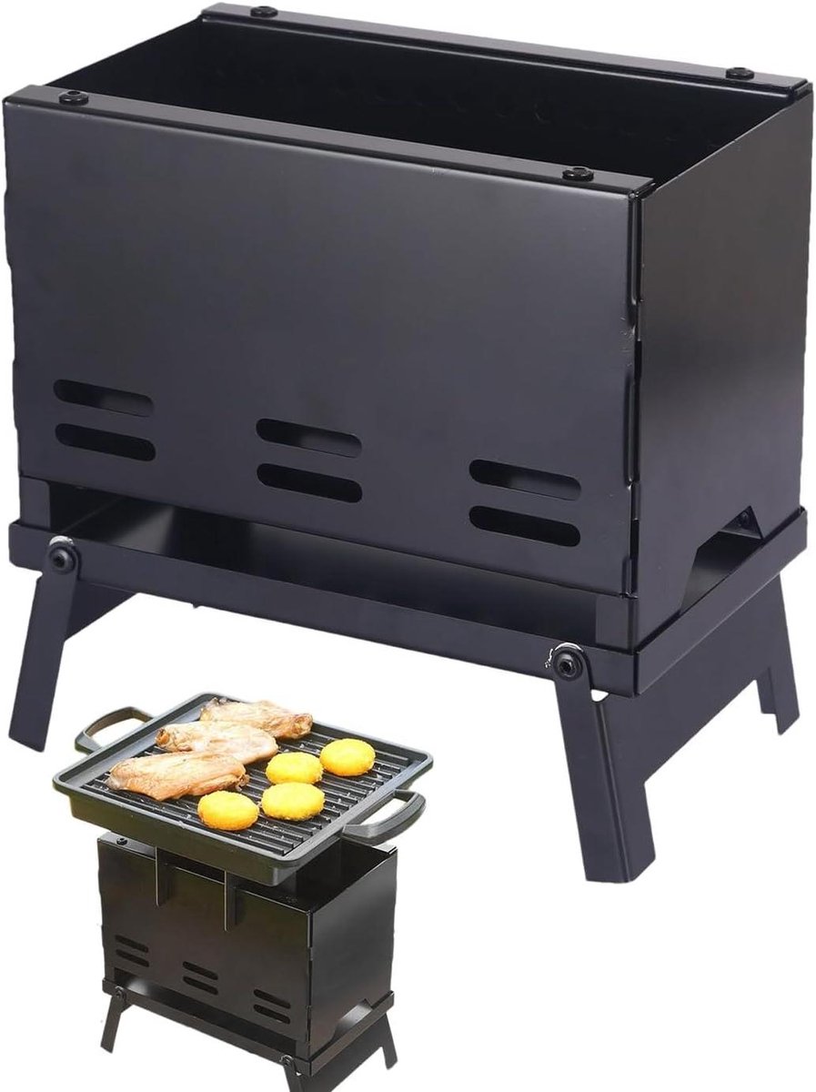 Draagbare Houtskoolgrill - Mini Kookplaat Opvouwbaar - Buiten Koken - Intelligent Ventilatiesysteem - 1.5 kg - Zwart