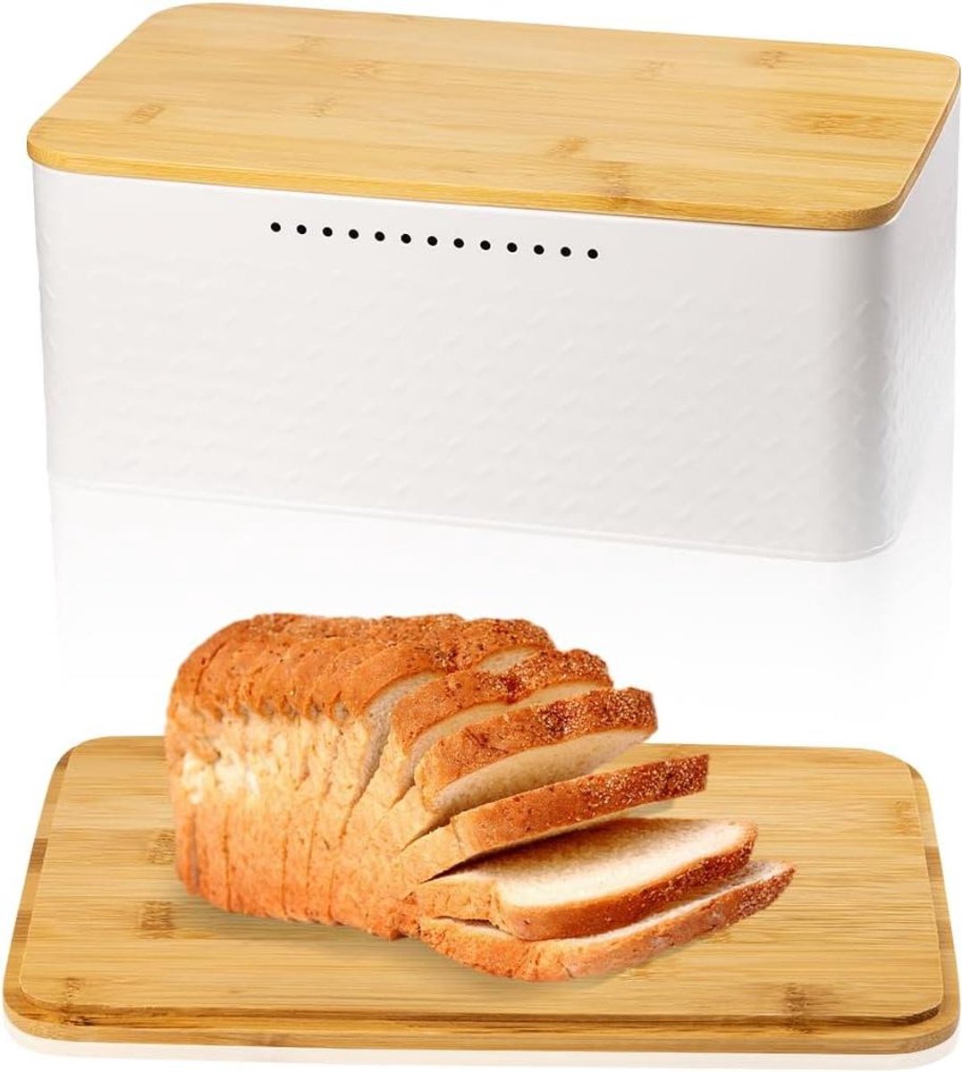 Broodtrommel met deksel - Brood opberger - Brood vers houden - Geïntegreerde snijplank - 2250 ml - Wit