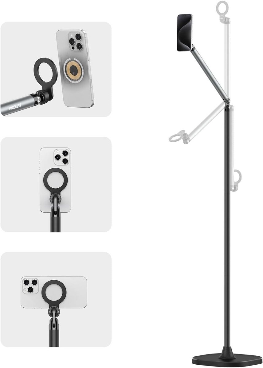 Tafelhouder - Magnetische standaard - Tablet presentatie - Zware voet - 600 Gram - Zwart