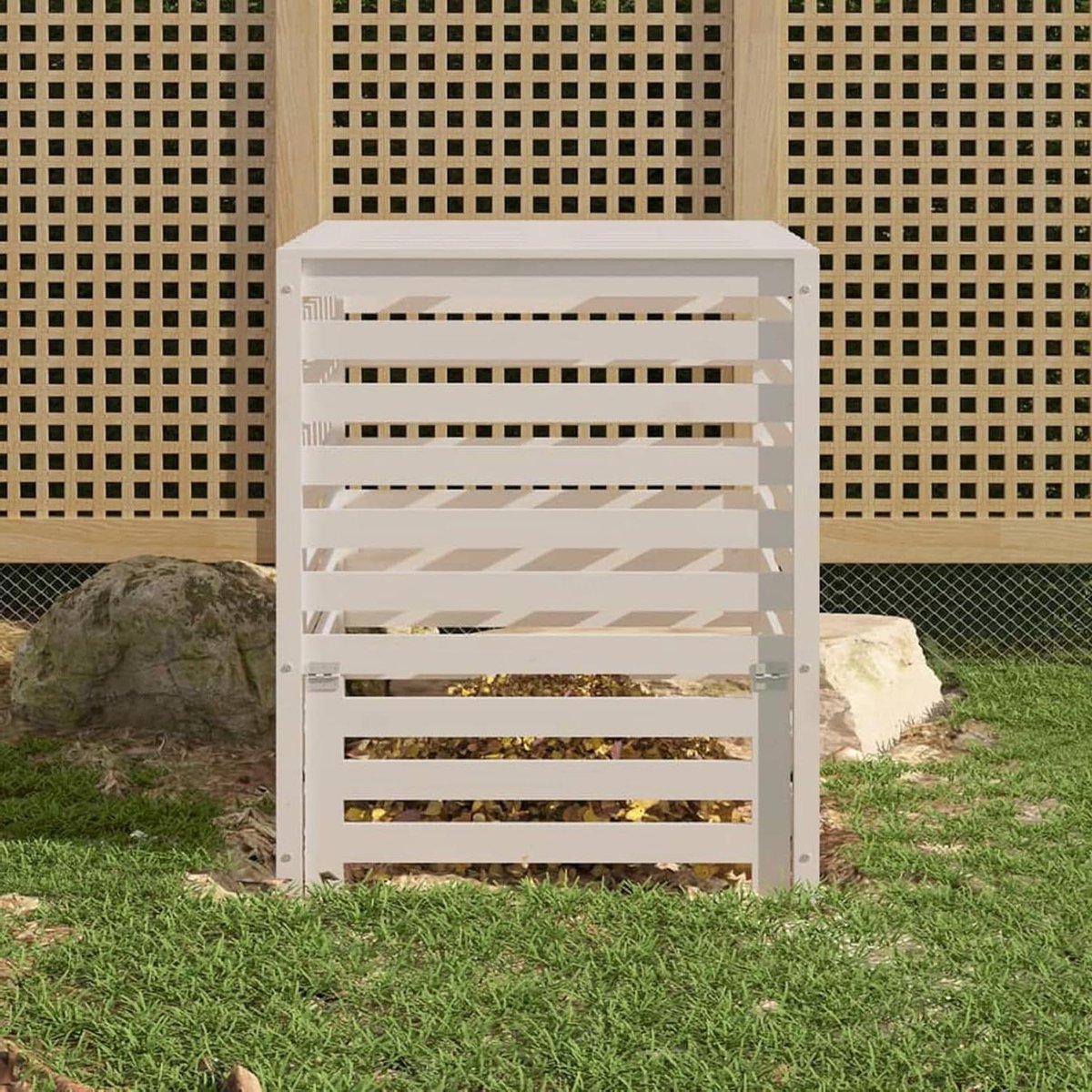 Compostbak Hout - Composteerbak Tuin - Afval Verwerken - Massief Grenenhout - 825 x 825 x 995 cm - Wit