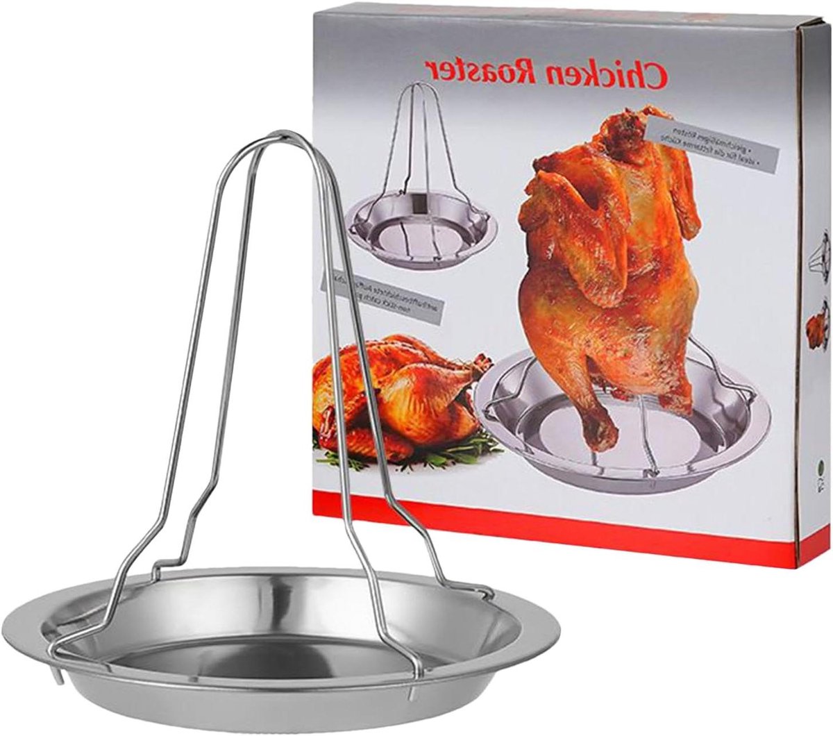 Kip roosteren standaard Gevogelte rek Oven en grill Opvouwbaar roestvrij staal 19.5 cm Zilver