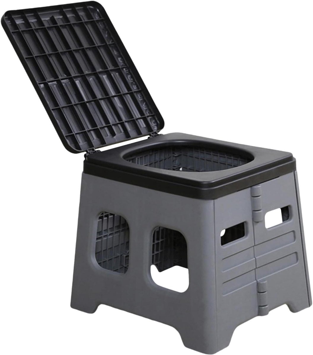 Opvouwbaar toilet - Draagbaar kamperen - Buiten sanitaire oplossing - Robuust PP materiaal - 305 cm hoog - Zwart