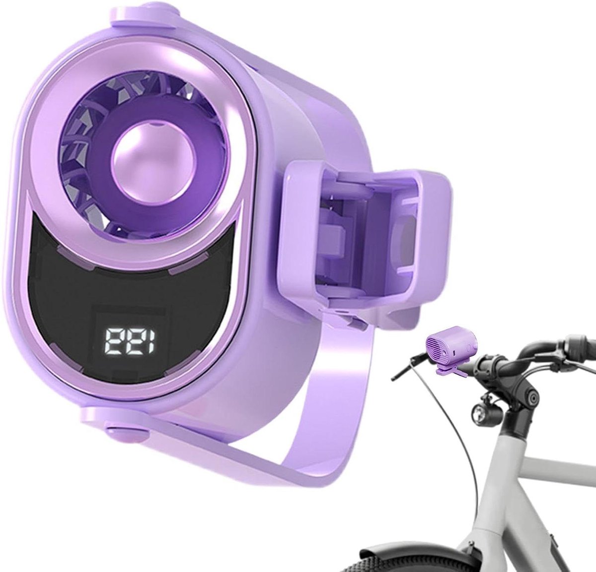 Ventilator met clip - Mini draagbaar - Persoonlijke koeling - Digitaal display - 78 cm breed - Paars