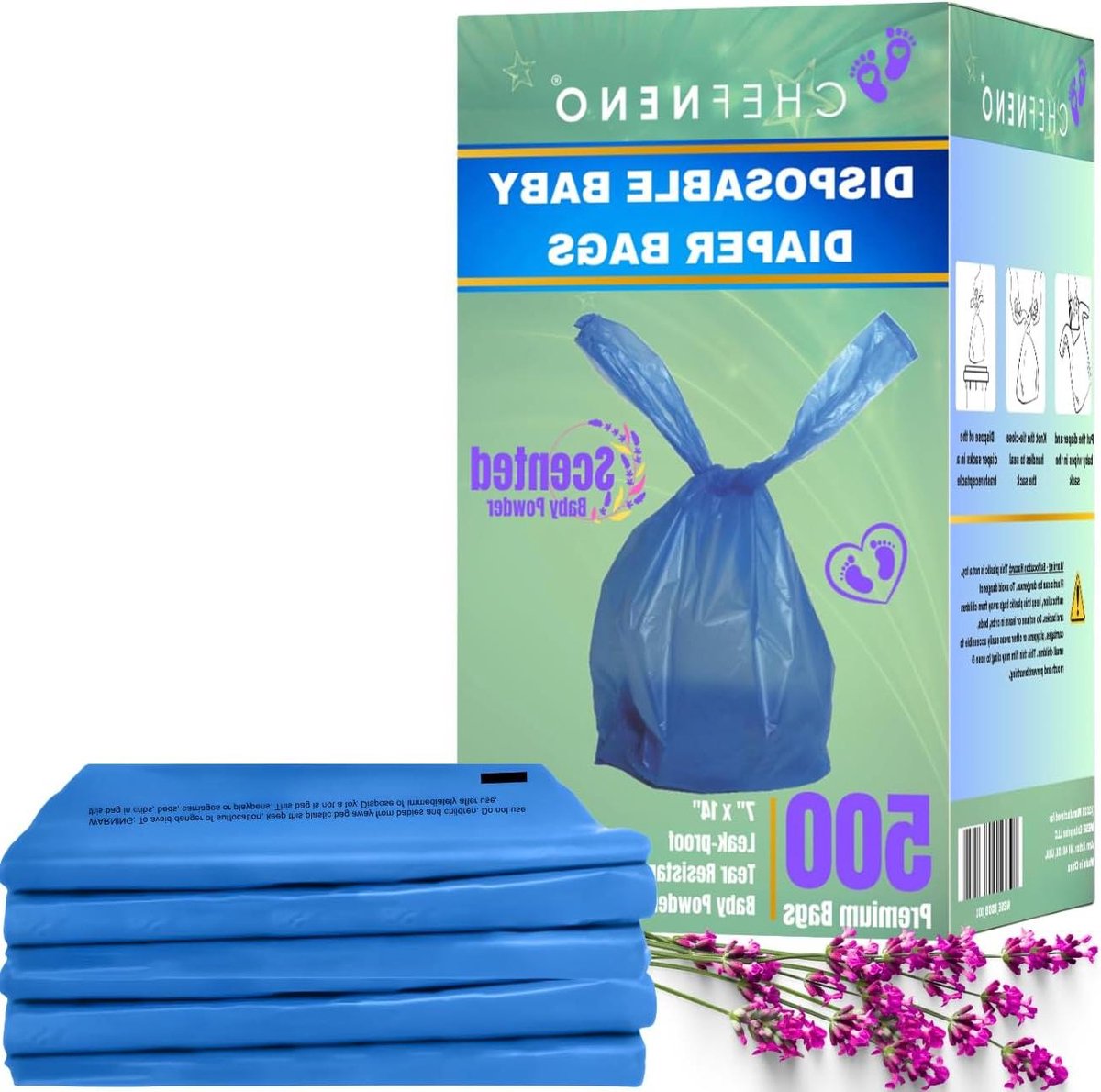 Wegwerp Zakjes Baby - Geur Zakjes - Babyverzorging Thuis - Met Baby Poedergeur - 500 Stuks - Blauw