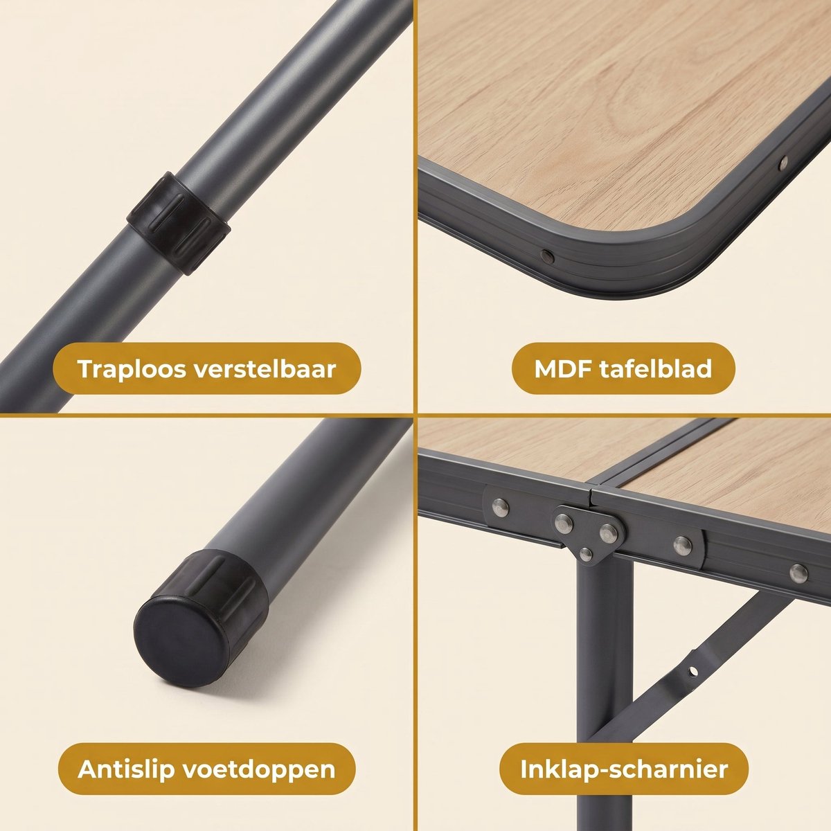 Lomera Campingtafel Hoogte Verstelbaar - Inklapbaar - Opvouwbaar - Kampeertafel - Klaptafel - Vouwtafel - Bijzettafel - Picknicktafel - Lichtgewicht - Draagbaar voor Camping - voor Buiten - voor Tuin - voor Picknick thumbnail 2