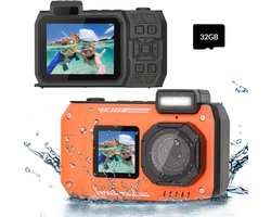 4K onderwatercamera, 10 meter waterdicht, met dubbele schermen, selfiecamera, ingebouwde 2500 mAh batterij, 48 MP autofocus, waterdichte digitale camera voor snorkelen, beginnende fotograaf, oranje