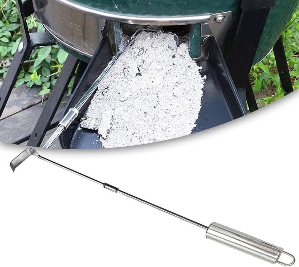 Houtkachel As Harke - Grill Schoonmaker - Onderhoud Buitenhaard - Roestvrij Staal - 46 cm - Zilver