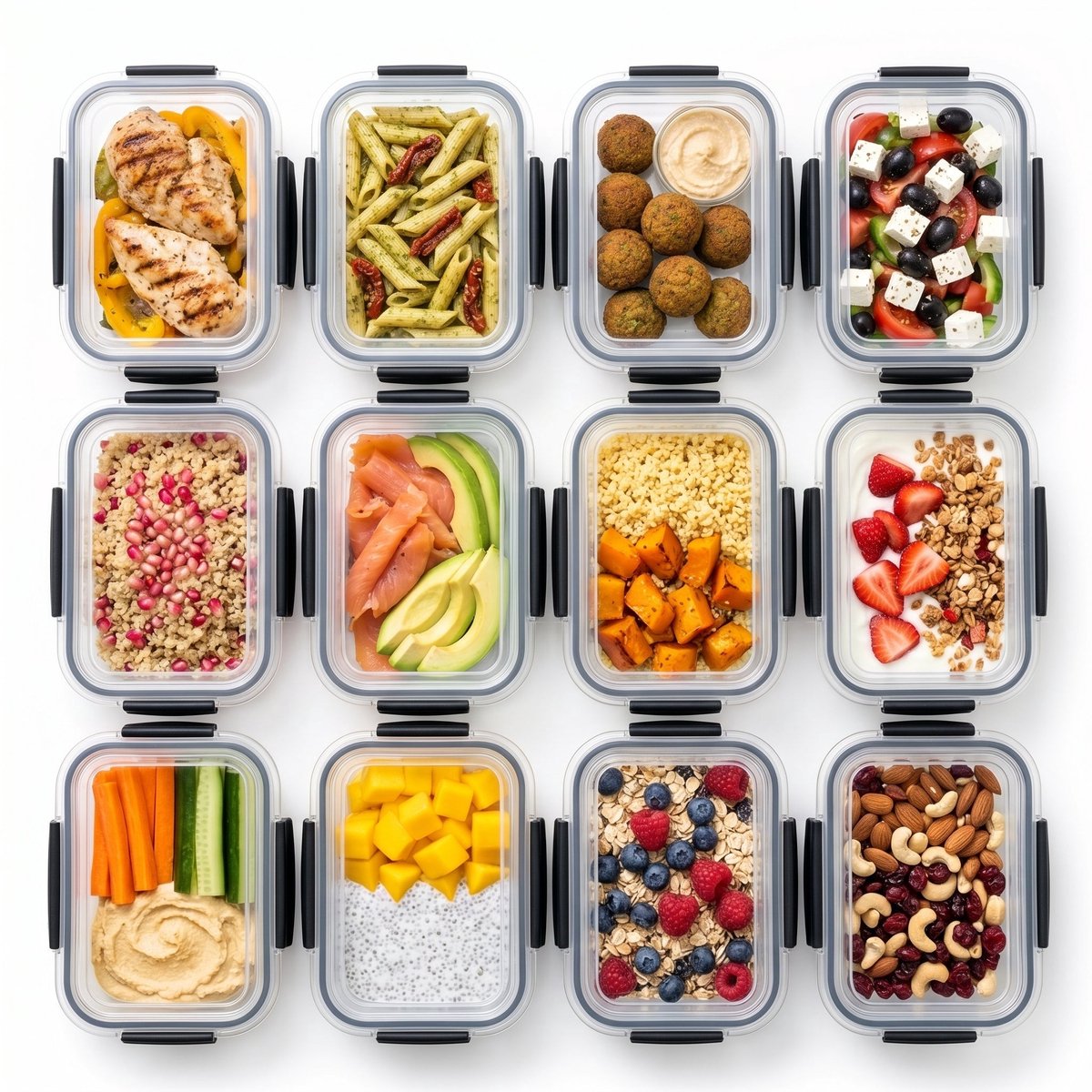 Cheqo® Meal Prep Bakjes Set van 12 - Vershoudbakjes Glas - Diepvriesbakjes - Voedselbewaardozen - Vershouddoos met Deksel - Luchtdicht - BPA Vrij - Geschikt voor Magnetron Oven en Vriezer - Lunchbox - Voedselcontainers - Stapelbaar
