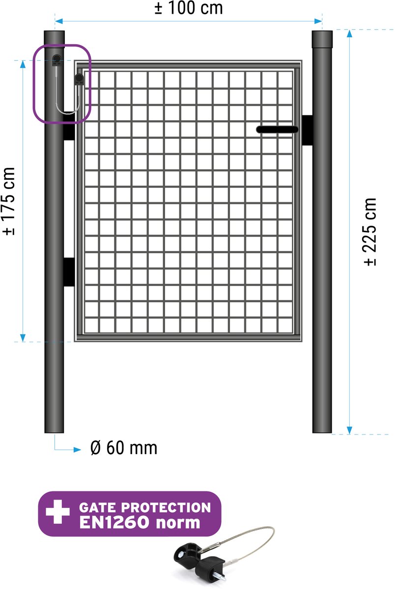 Enkele poort 175 cm (hoogte) 100cm (lengte) RAL 7016 antraciet