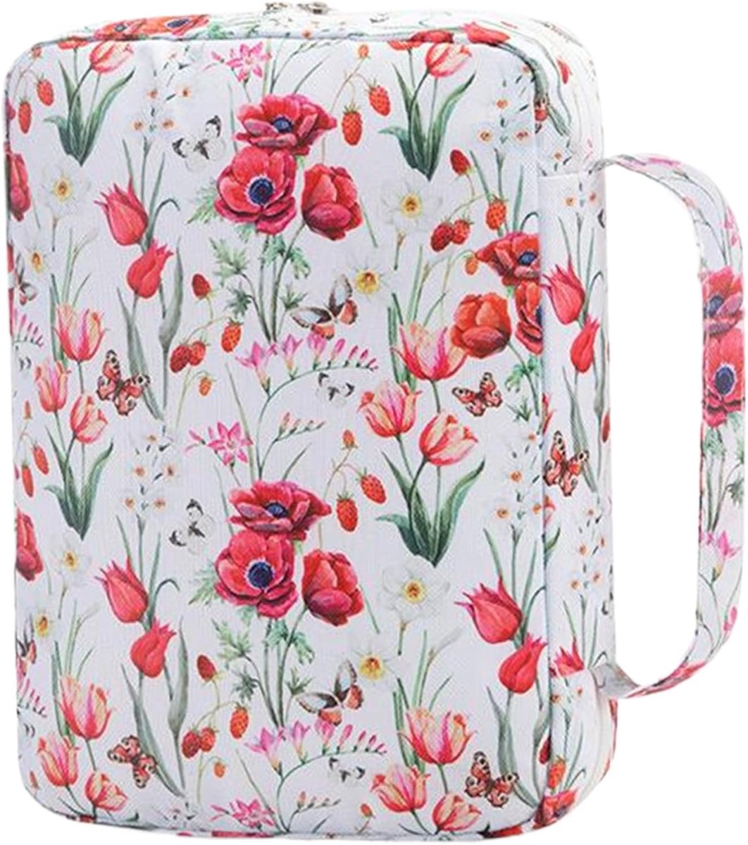 Bijbelhoes - bijbel tas - en perfecte bijbelhoes voor thuis - 26,67 x 19,3 cm - bijbelhoes van Oxford-stof met bloemenprint en handvat - multifunctioneel grote capaciteit meerdere vakken Rood