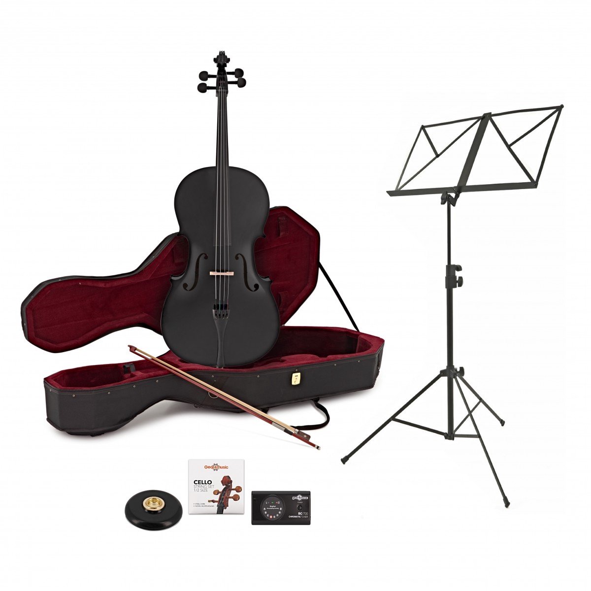 1/2 Cello met Koffer & Beginnerspakket, Zwart