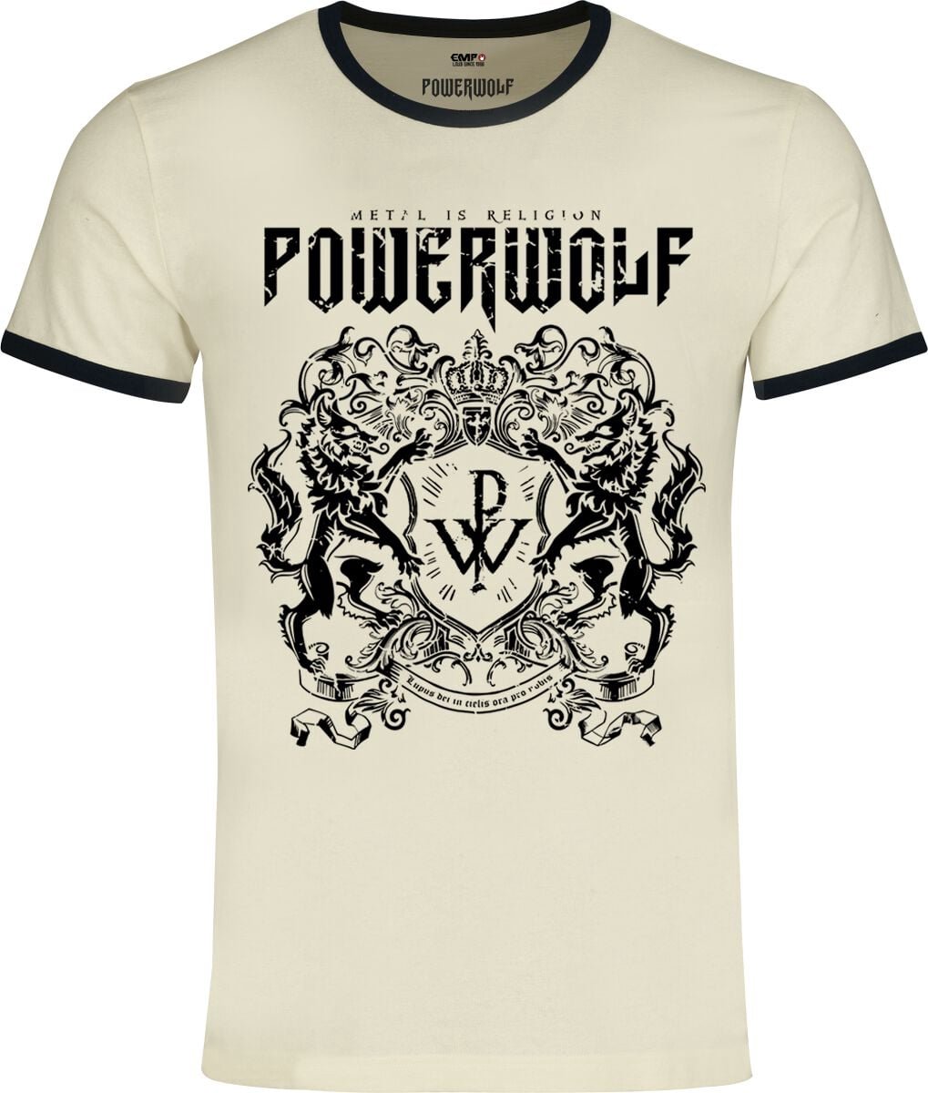 Powerwolf Metal Is Religion - Ringer Shirt Heren T-shirt - gebroken wit - 3XL
