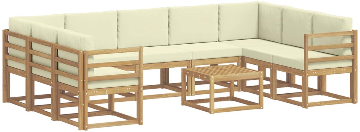 vidaXL Buiten - bank - set - 10 - st - 9-zits - Wit - en - crèmekleurig - Polyester Wit en crèmekleurig