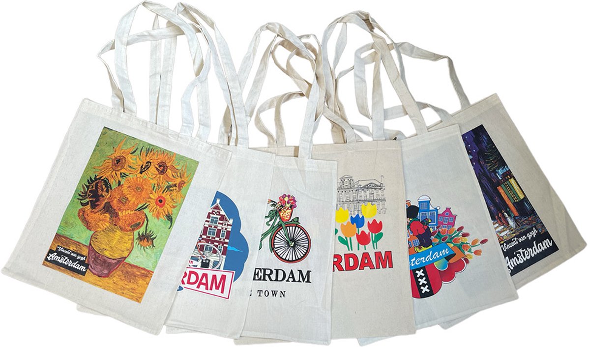 Canvas Tassen Mix 6 Stuks – Canvas Shopper Set – Katoenen Tassen – Herbruikbare Boodschappentas – Verrassingspakket uit 80 Designs – Tote Bag Cadeau Set – Duurzame Canvas Tas Dames & Heren