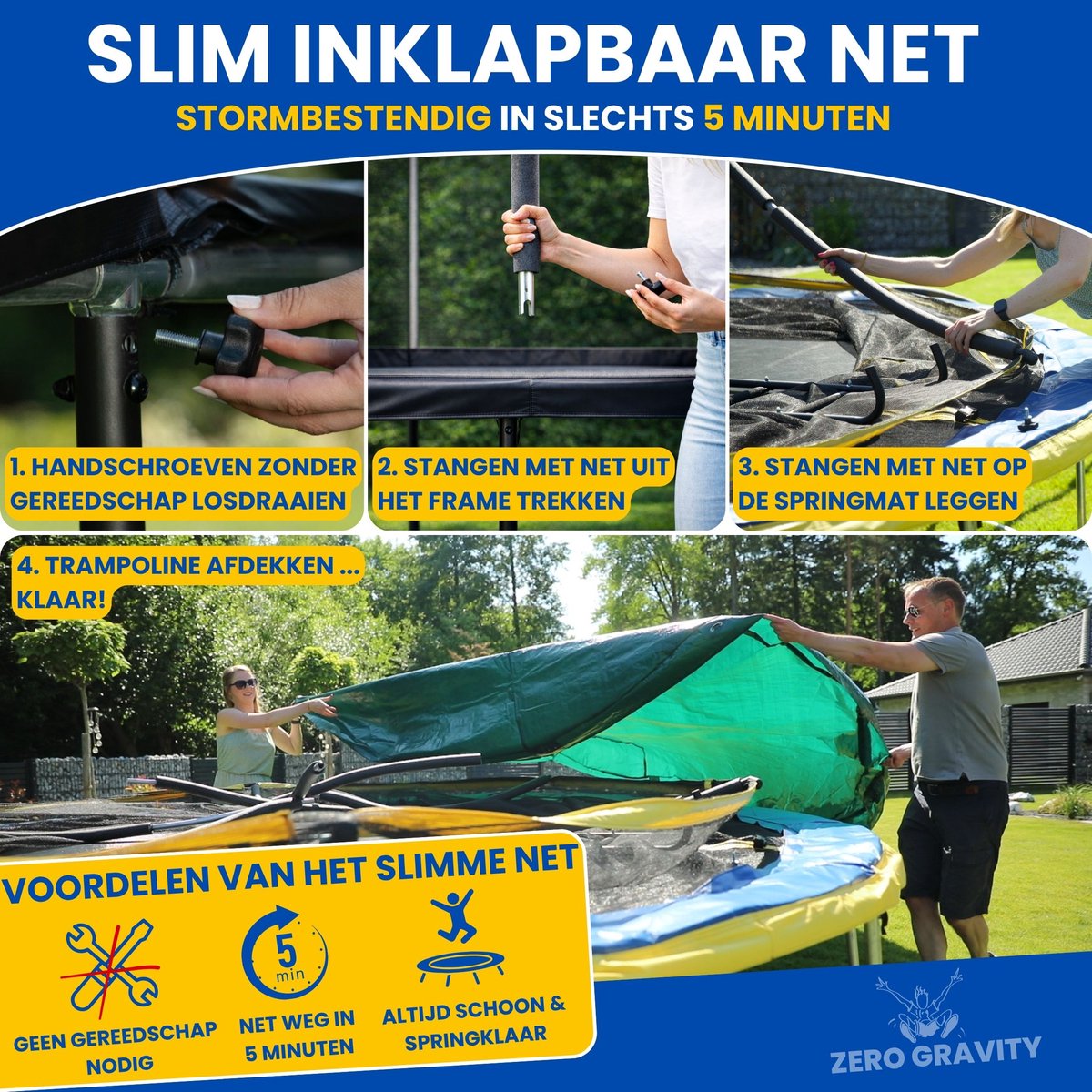 Zero Gravity trampoline Ø 305 cm – kindertrampoline met slim opvouwbaar veiligheidsnet – incl. ladder en grondankers – max. 120 kg - ronde tuintrampoline - Ultima 4 Fun Edition — afbeelding 2