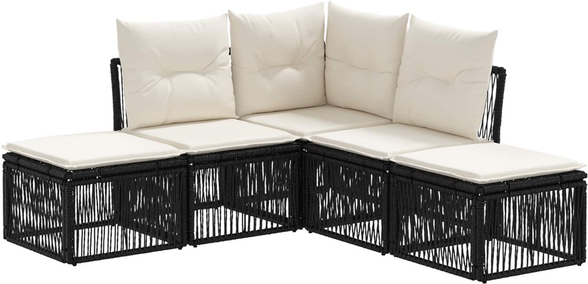vidaXL - Tuinbank - Set - 5 - pcs - Zwart - poly - rattan
