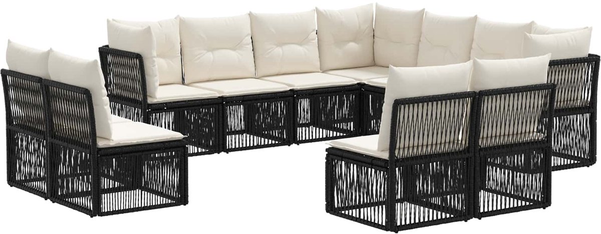 vidaXL - Tuinbank - Set - 11 - pcs - Zwart - poly - rattan