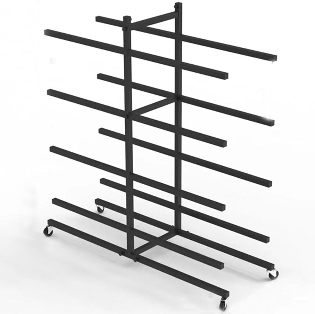 Opbergrek Fitnessapparatuur - Sportrek Trolley - Sportartikelen Organiseren - 360° Draaiende Wielen - Tot 155 cm Hoog - Zwart