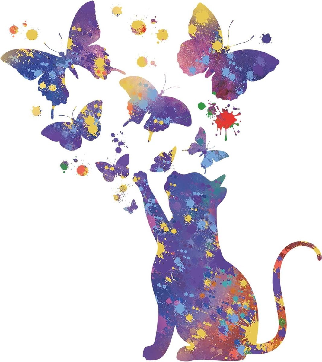 Muurstickers met Kat en Vlinder voor Kinderkamer, Woonkamer en Slaapkamer Decoratie, Wanddecoratie voor Deur en Raam