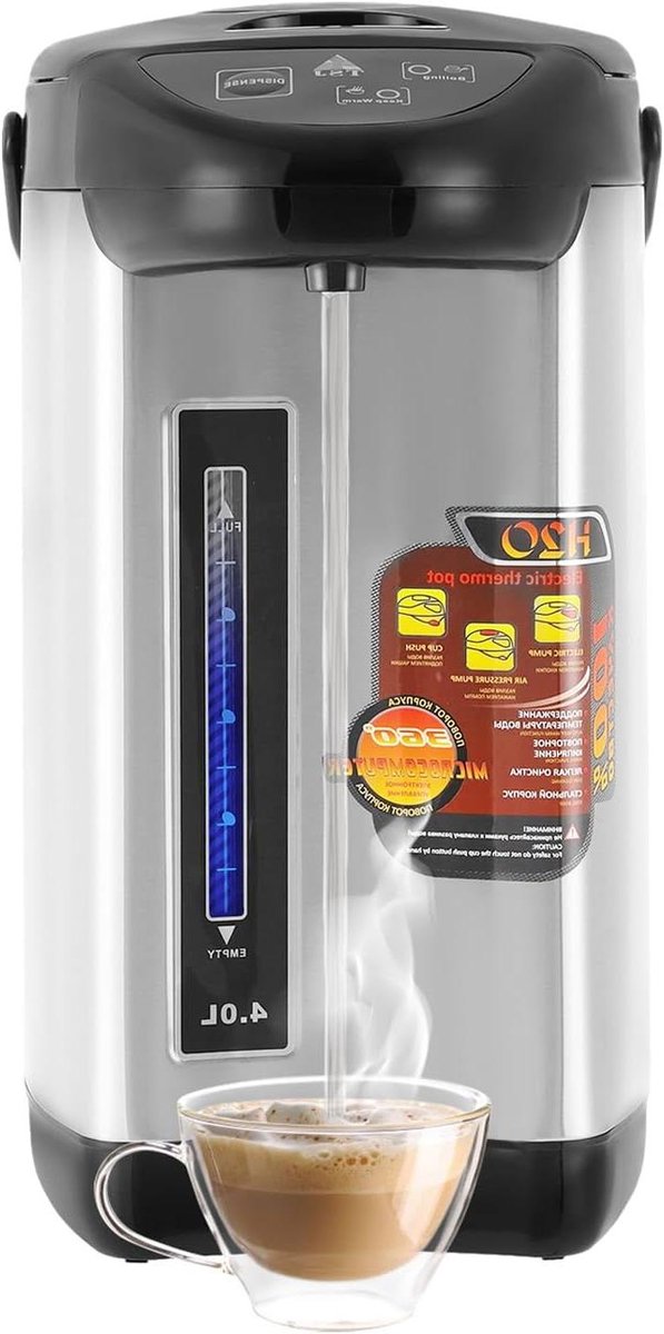 Warmwaterdispenser - Thermoskoker - Direct warm water - Automatische warmhoudfunctie - 4 liter inhoud - Zwart