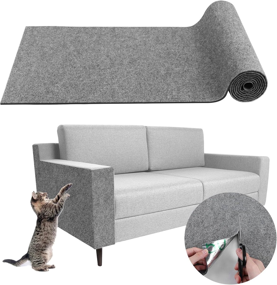 Zelfklevende krabmat voor katten - 200 cm x 40 cm - Doe-het-zelf krabmat voor katten - Krabbomen en bankbescherming